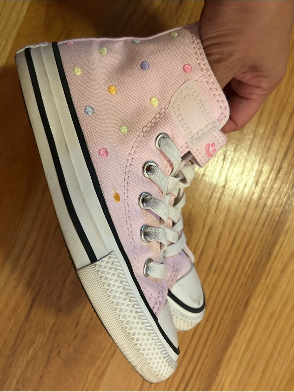 Converse Kids High-Top Sneakers - Light Pink with Multicolor Polka Dots